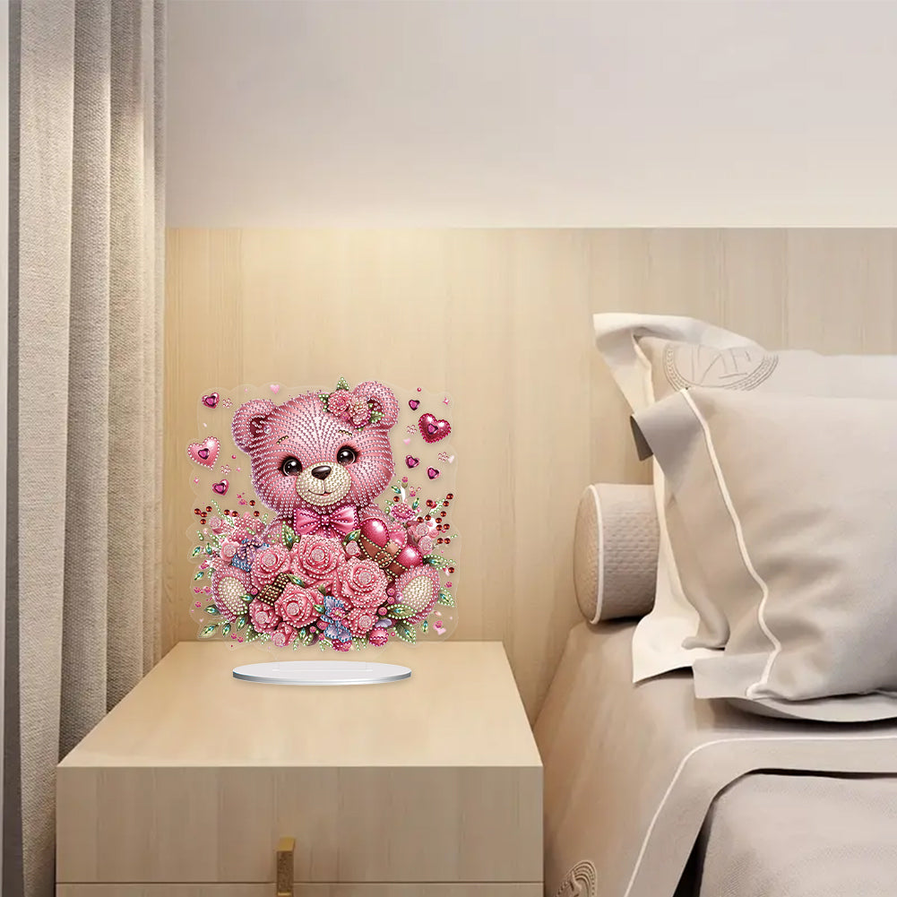 Acrylic Diamond Painting Desktop Decoration for Office Desktop Decor (Rose Bear)