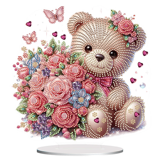 Acrylic Diamond Painting Desktop Decoration for Office Desktop Decor (Rose Bear)