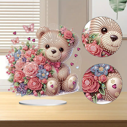 Acrylic Diamond Painting Desktop Decoration for Office Desktop Decor (Rose Bear)