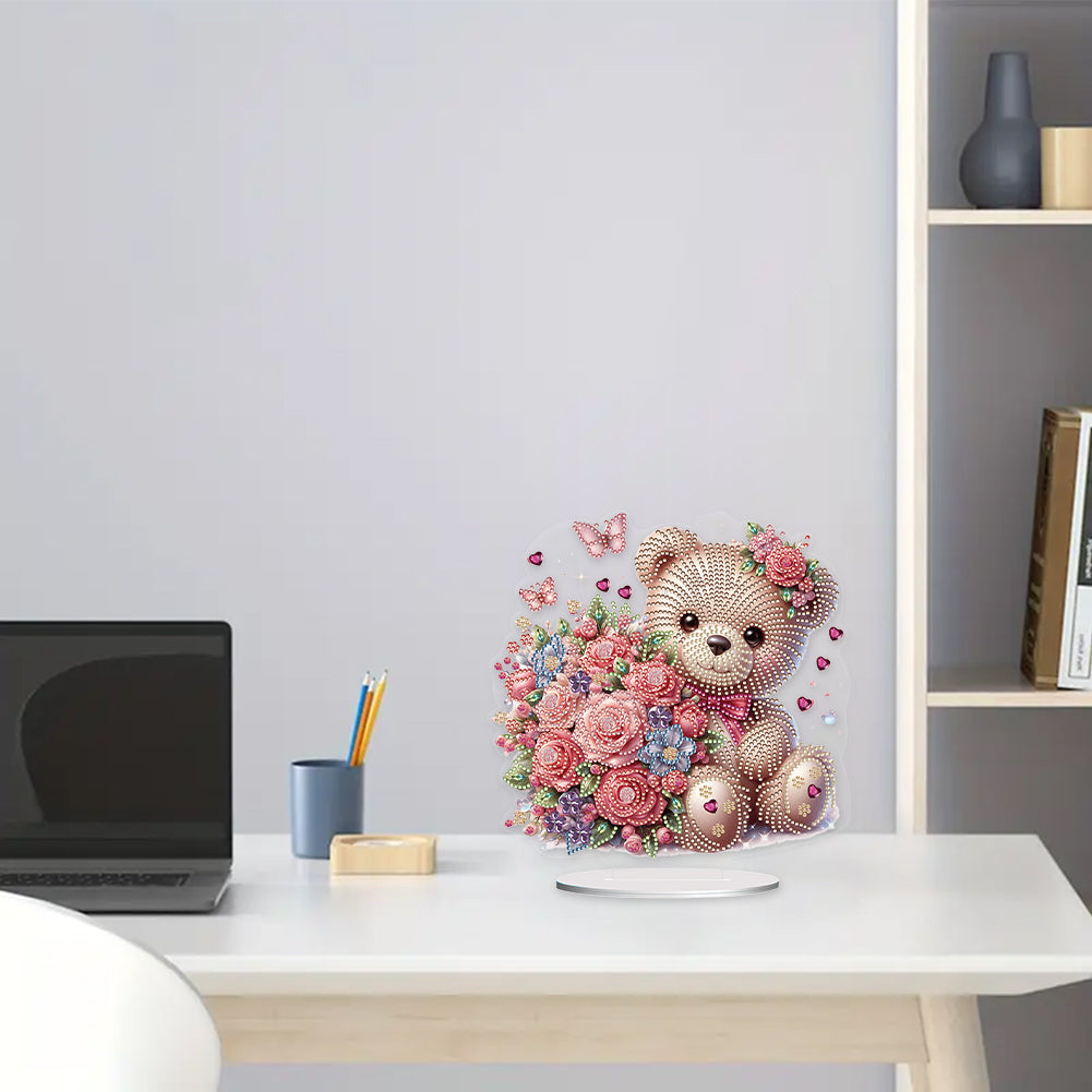 Acrylic Diamond Painting Desktop Decoration for Office Desktop Decor (Rose Bear)