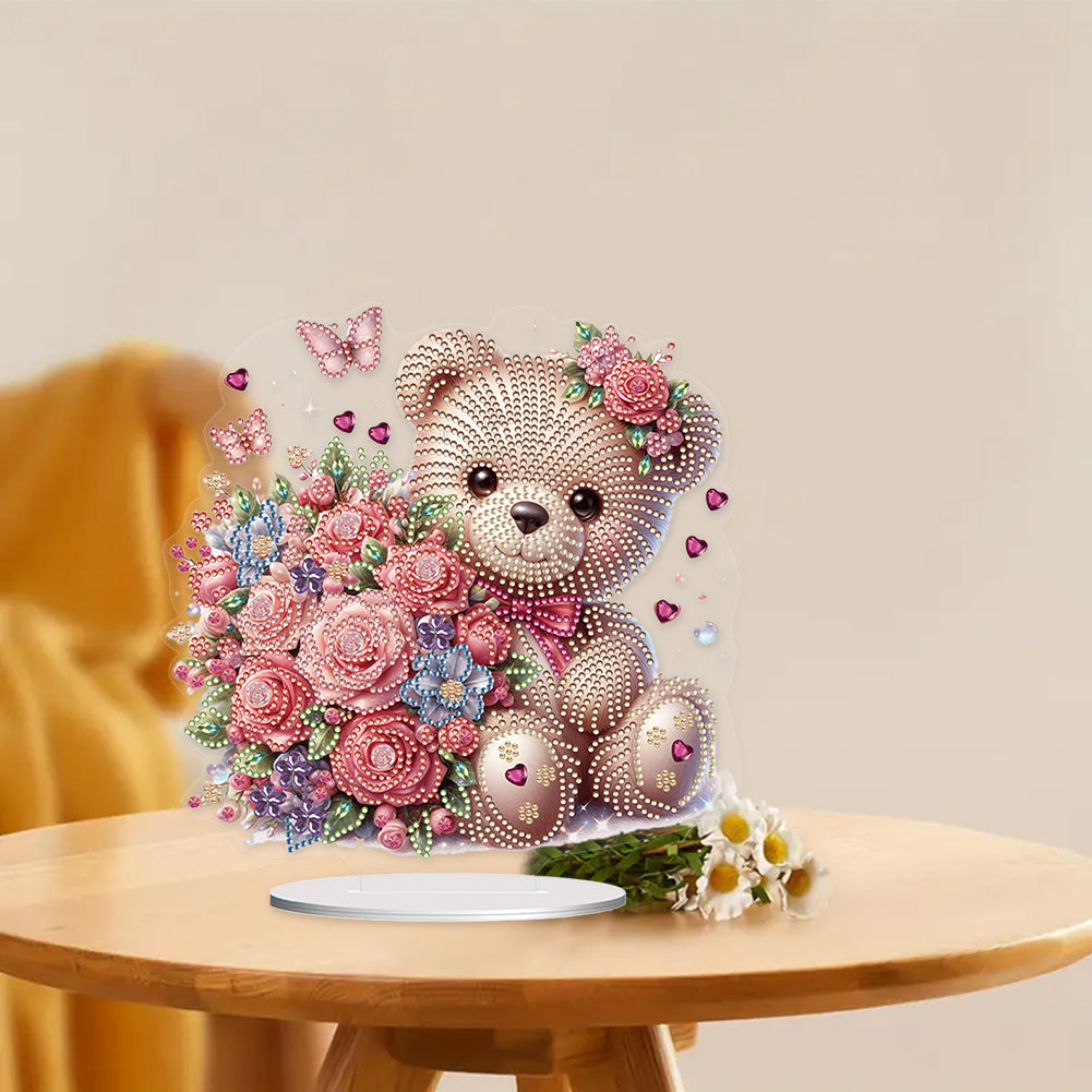 Acrylic Diamond Painting Desktop Decoration for Office Desktop Decor (Rose Bear)