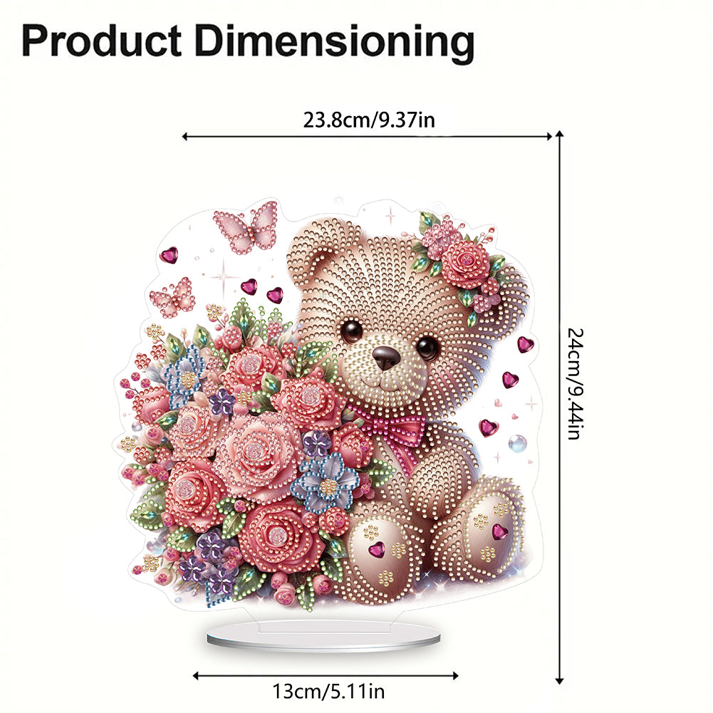 Acrylic Diamond Painting Desktop Decoration for Office Desktop Decor (Rose Bear)