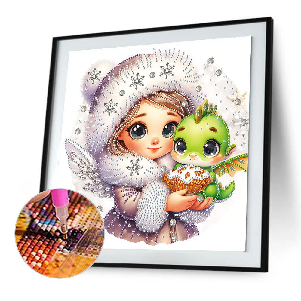 Blonde Girl And Dragon - Special Shaped Drill Diamond Painting 30*30CM