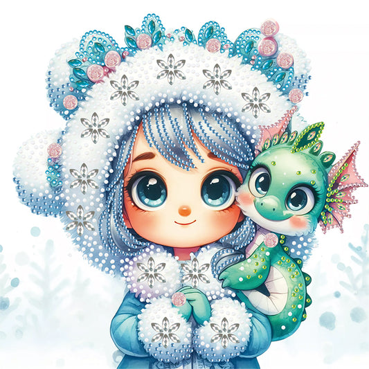 Blue-Haired Girl And Dragon - Special Shaped Drill Diamond Painting 30*30CM