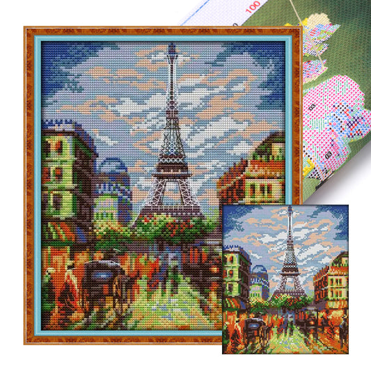 Paris Scenery - 14CT Stamped Cross Stitch 26*29CM(Joy Sunday)