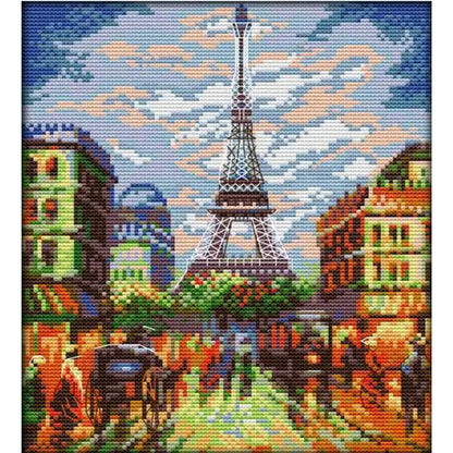 Paris Scenery - 14CT Stamped Cross Stitch 26*29CM(Joy Sunday)