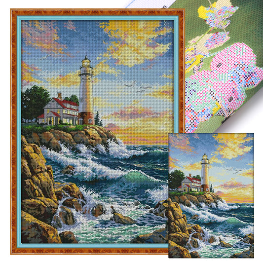 Seaside Lighthouse(2) - 14CT Stamped Cross Stitch 44*65CM(Joy Sunday)