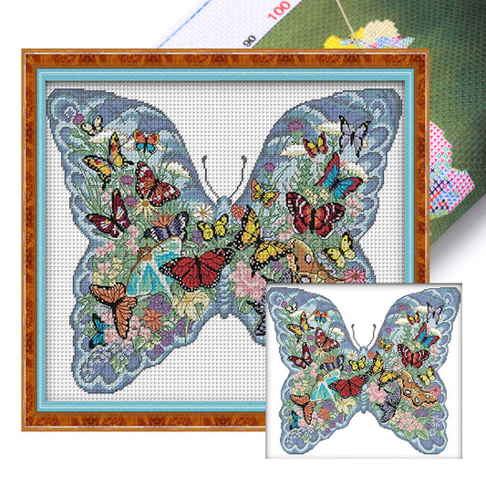 Butterfly Within Butterfly - 14CT Stamped Cross Stitch 48*41CM(Joy Sunday)