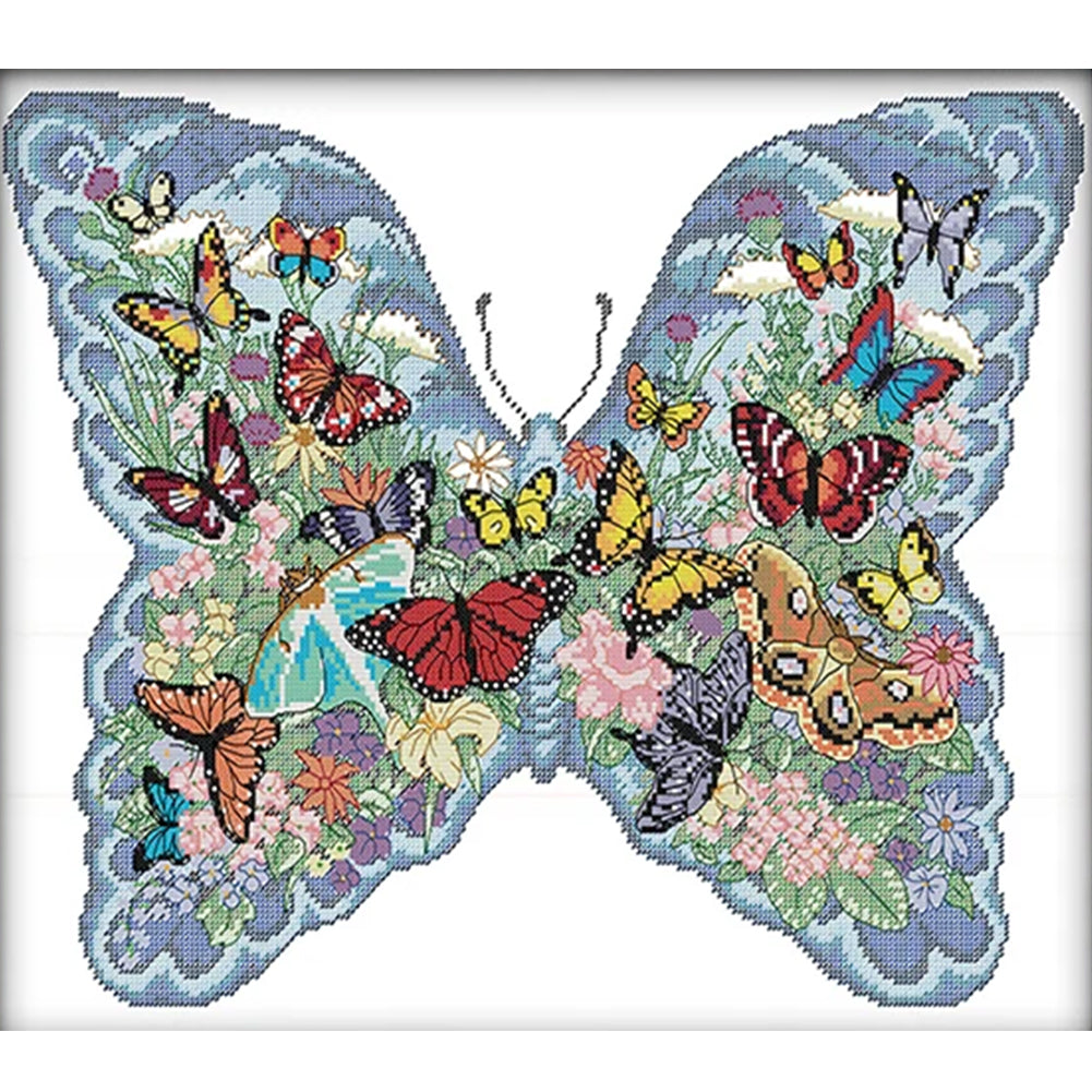 Butterfly Within Butterfly - 14CT Stamped Cross Stitch 48*41CM(Joy Sunday)