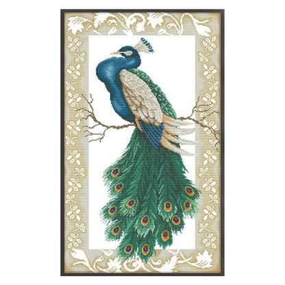 Peacock On Branch - 14CT Stamped Cross Stitch 38*62CM(Joy Sunday)