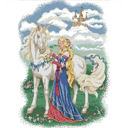 White Horse And Princess - 14CT Stamped Cross Stitch 42*50CM(Joy Sunday)