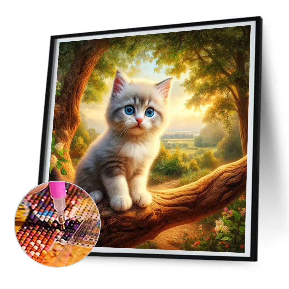 Kitten In Tree - Full Round Drill Diamond Painting 30*30CM