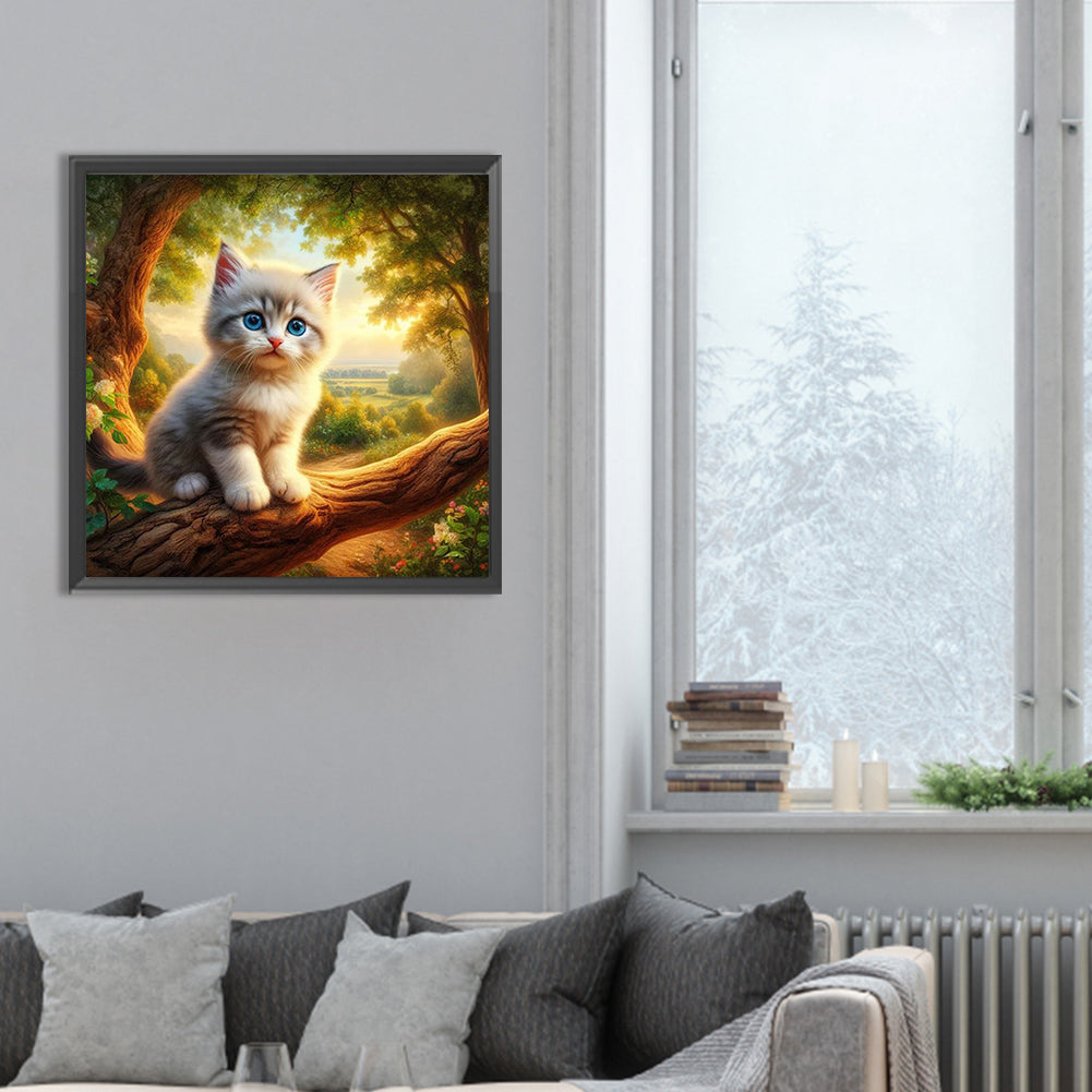 Kitten In Tree - Full Round Drill Diamond Painting 30*30CM