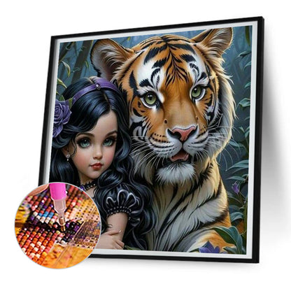 Girl And Tiger - Full Round Drill Diamond Painting 30*30CM