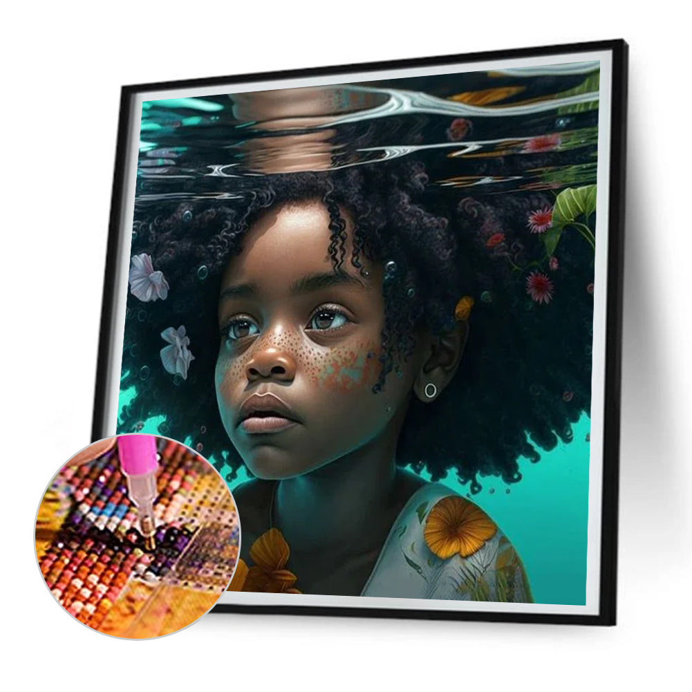 Black Girl - Full Round Drill Diamond Painting 30*30CM