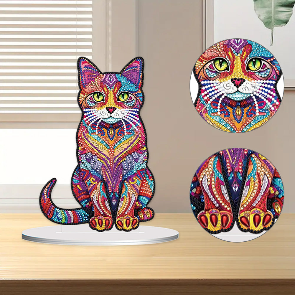 Diamond Painting Desktop Ornament Kit for Home Office Desktop Decor 20x25cm(Cat)