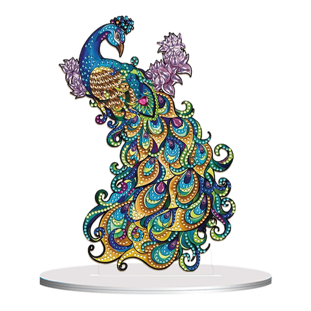 Diamond Painting Desktop Ornament Kit for Office Desktop Decor 20x25cm (Peacock)