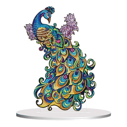 Diamond Painting Desktop Ornament Kit for Office Desktop Decor 20x25cm (Peacock)