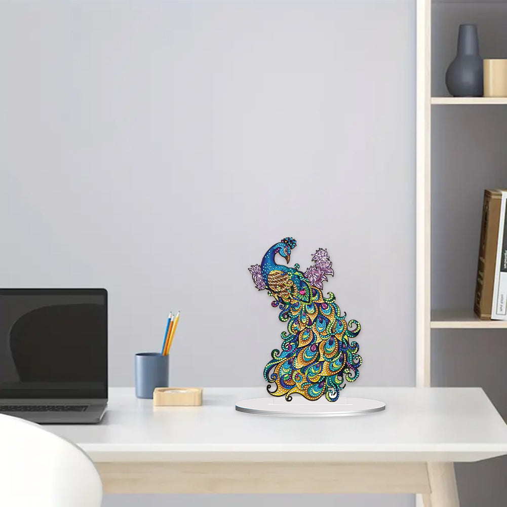 Diamond Painting Desktop Ornament Kit for Office Desktop Decor 20x25cm (Peacock)