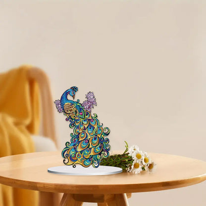 Diamond Painting Desktop Ornament Kit for Office Desktop Decor 20x25cm (Peacock)