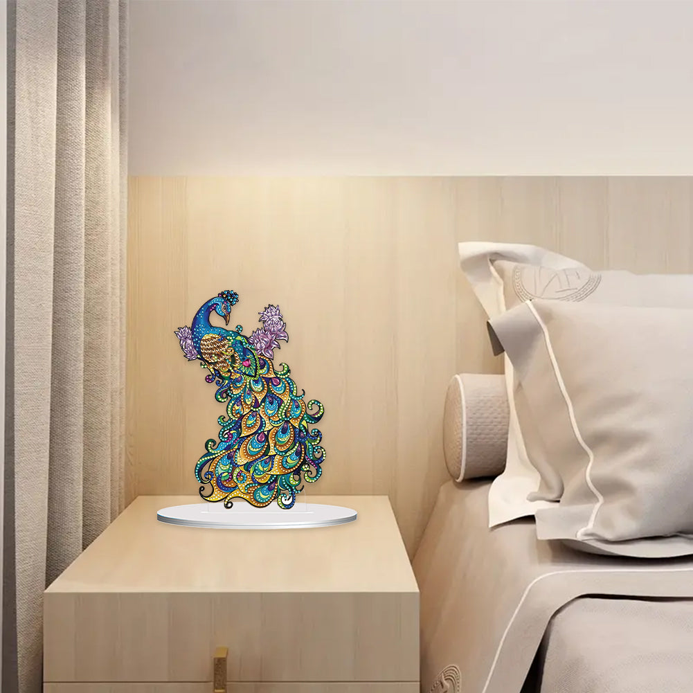 Diamond Painting Desktop Ornament Kit for Office Desktop Decor 20x25cm (Peacock)