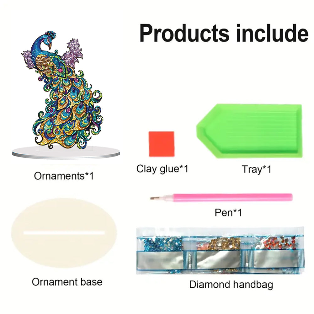 Diamond Painting Desktop Ornament Kit for Office Desktop Decor 20x25cm (Peacock)