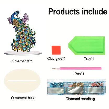 Diamond Painting Desktop Ornament Kit for Office Desktop Decor 20x25cm (Peacock)