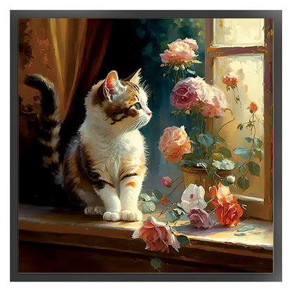 Windowsill Cat B - 11CT Stamped Cross Stitch 50*50CM