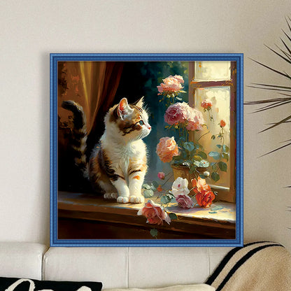 Windowsill Cat B - 11CT Stamped Cross Stitch 50*50CM