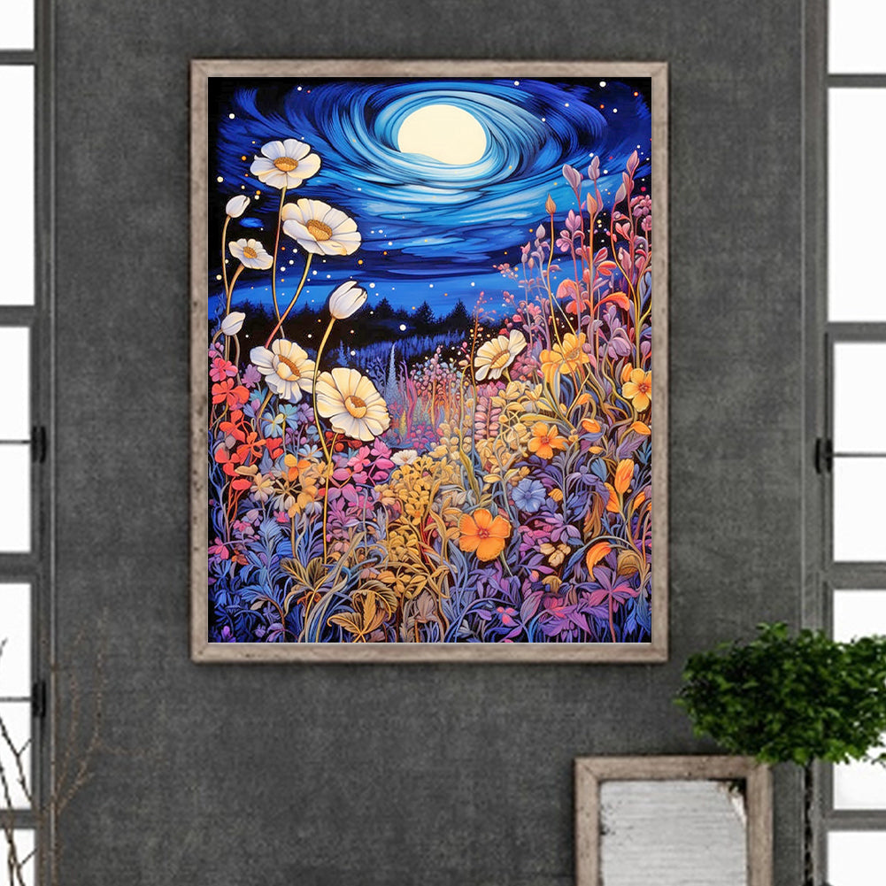 Late Night Mountain Wildflowers - Full Round Drill Diamond Painting 40*50CM