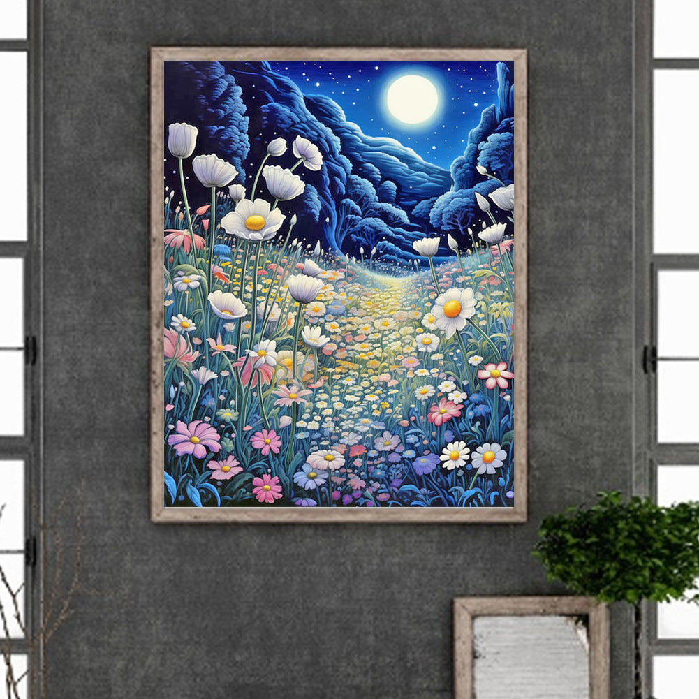 Late Night Mountain Wildflowers - Full Round Drill Diamond Painting 40*50CM
