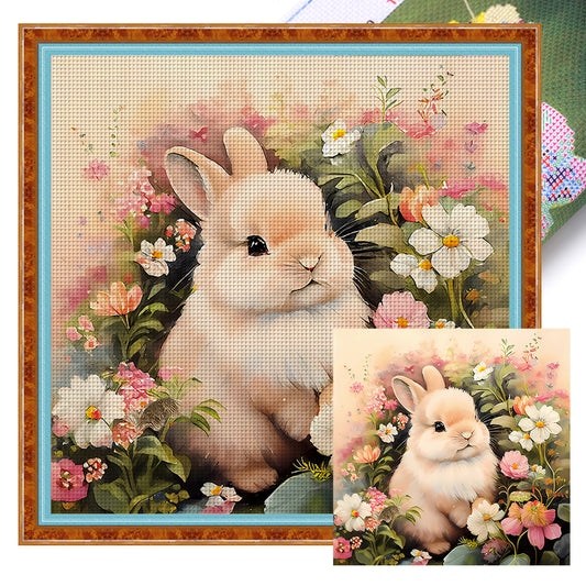 Rabbit B Among Flowers - 11CT Stamped Cross Stitch 50*50CM