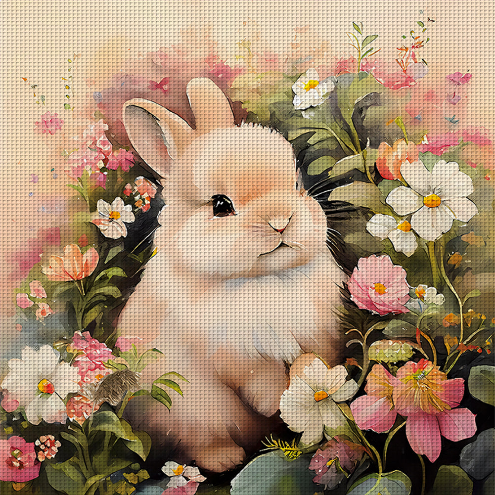 Rabbit B Among Flowers - 11CT Stamped Cross Stitch 50*50CM