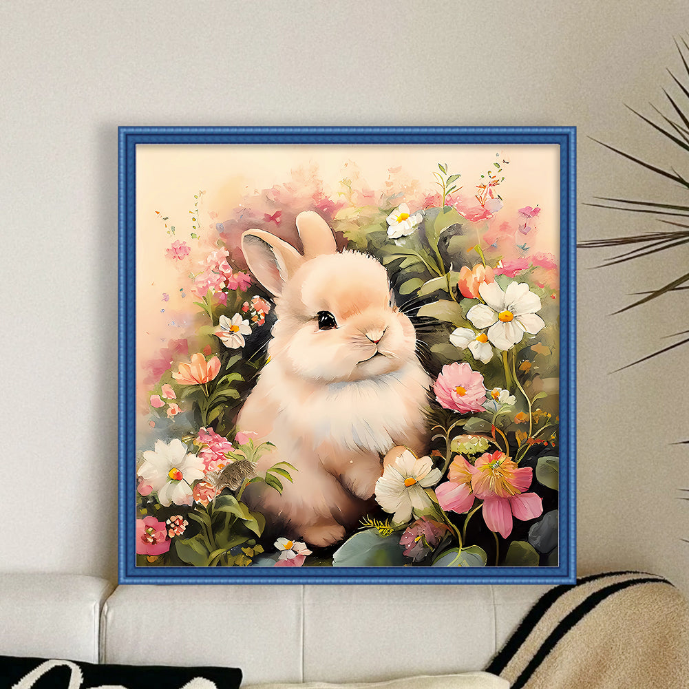 Rabbit B Among Flowers - 11CT Stamped Cross Stitch 50*50CM