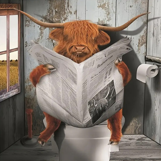 Scottish Highland Cow Baby Reading Newspaper - Full Round Drill Diamond Painting 30*30CM