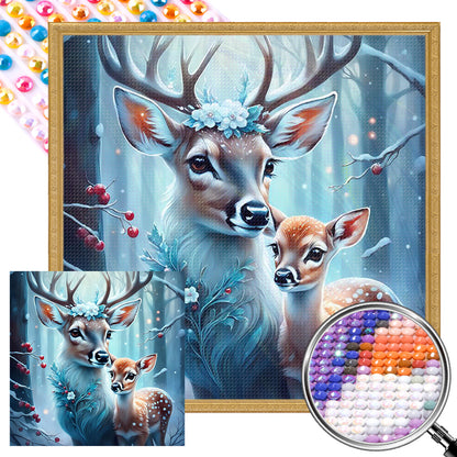 Deer In The Snow - Full AB Round Drill Diamond Painting 30*30CM