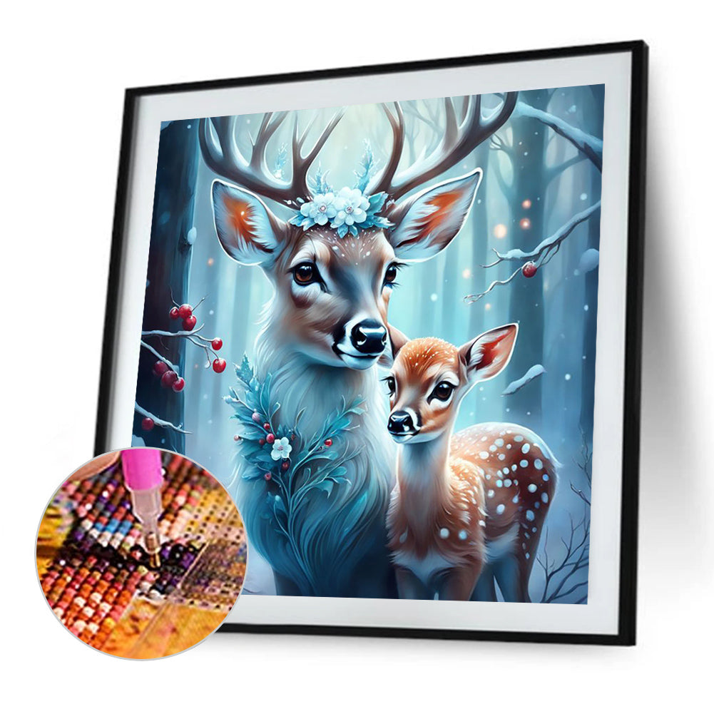 Deer In The Snow - Full AB Round Drill Diamond Painting 30*30CM