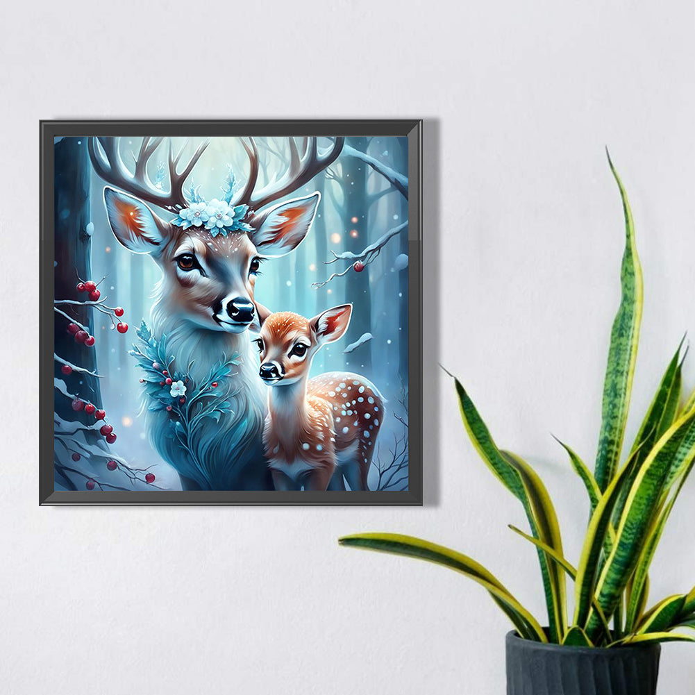 Deer In The Snow - Full AB Round Drill Diamond Painting 30*30CM