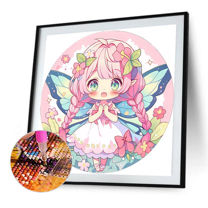 Pink Hair Cartoon Girl - Full AB Round Drill Diamond Painting 40*40CM