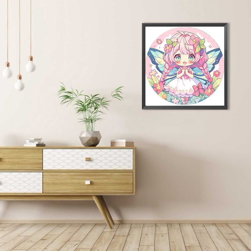 Pink Hair Cartoon Girl - Full AB Round Drill Diamond Painting 40*40CM