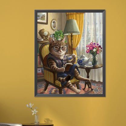 Cat Reading Book - Full AB Round Drill Diamond Painting 40*50CM