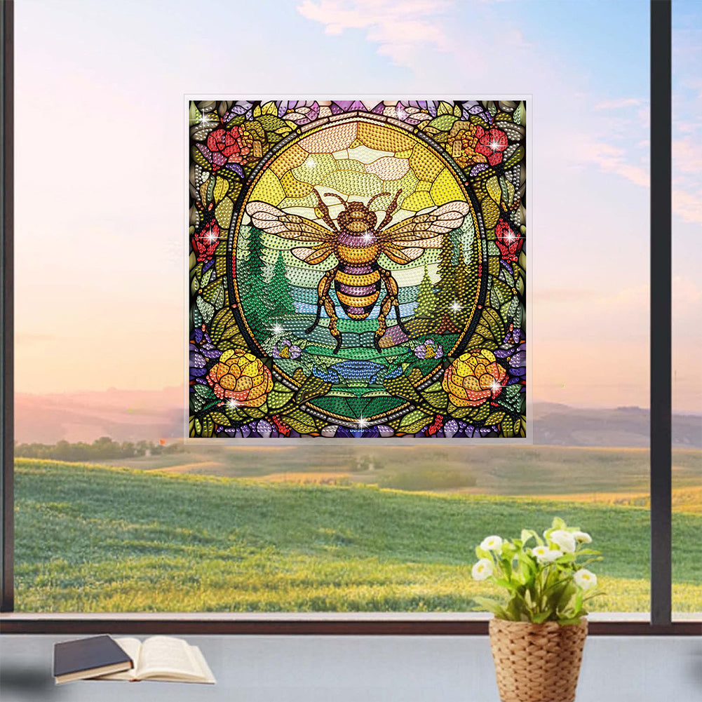 Diamond Painting Sticker Gem Sticker for Kid Gift 30x30cm (Stained Glass Bee)