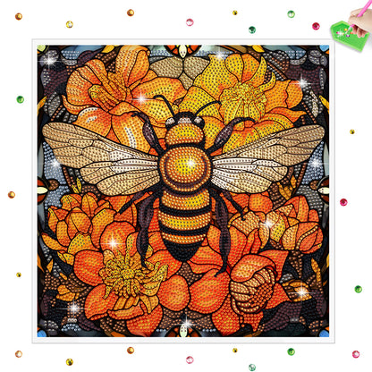 Diamond Painting Sticker Gem Sticker for Kid Gift30x30cm(Stain Glass Bee Flower)