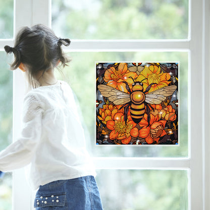 Diamond Painting Sticker Gem Sticker for Kid Gift30x30cm(Stain Glass Bee Flower)