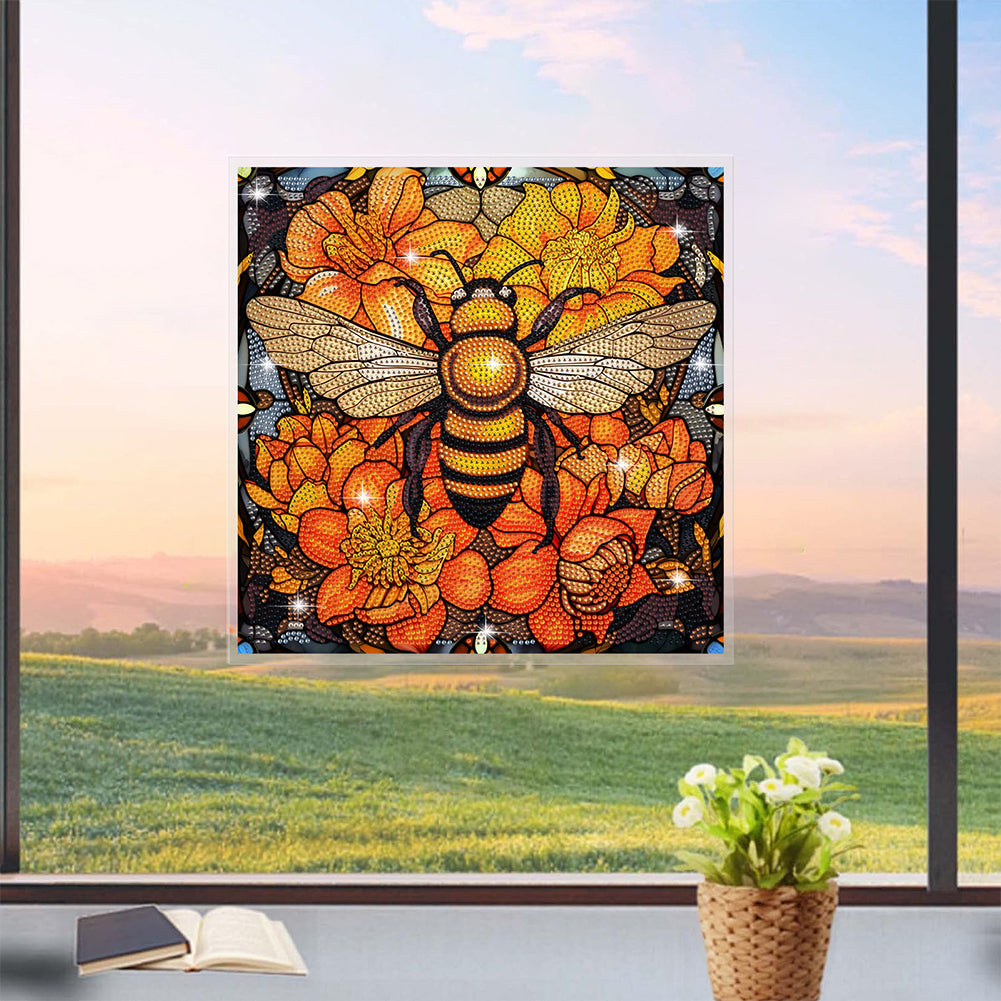 Diamond Painting Sticker Gem Sticker for Kid Gift30x30cm(Stain Glass Bee Flower)