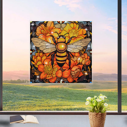 Diamond Painting Sticker Gem Sticker for Kid Gift30x30cm(Stain Glass Bee Flower)