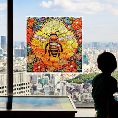 Diamond Painting Sticker Gem Sticker for Kid Gift 30x30cm (Stain Glass Bee Rose)