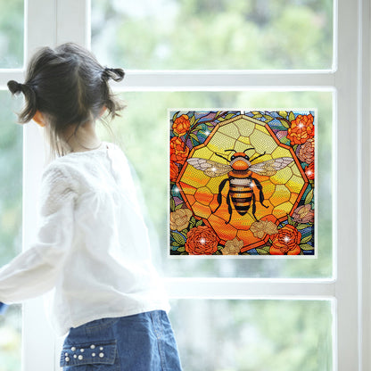 Diamond Painting Sticker Gem Sticker for Kid Gift 30x30cm (Stain Glass Bee Rose)