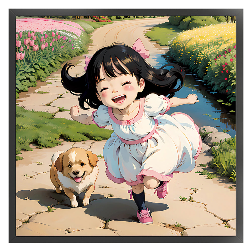 Dog Walking Girl - 11CT Stamped Cross Stitch 50*50CM