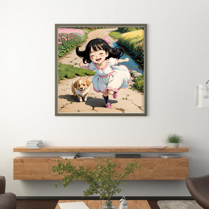 Dog Walking Girl - 11CT Stamped Cross Stitch 50*50CM